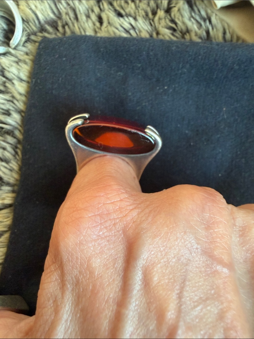 Stunning Vintage Sterling Silver and Baltic Amber ring sz 6 - Picture 4 of 9